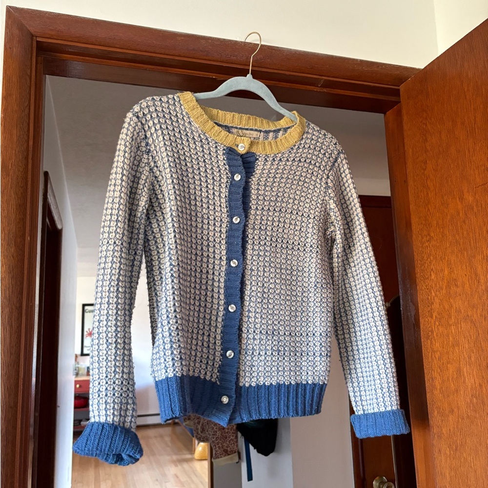 Blue and Cream Women's Sweater